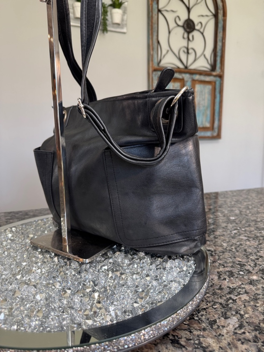 Rossetti Black faux Leather Shoulder Bag - Classic Everyday Tote - Picture 5 of 13